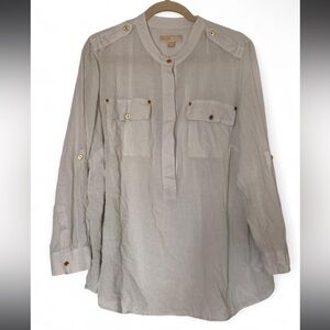 Michael Michael Kors White/Gold Poplin Blouse | Size: 2X
